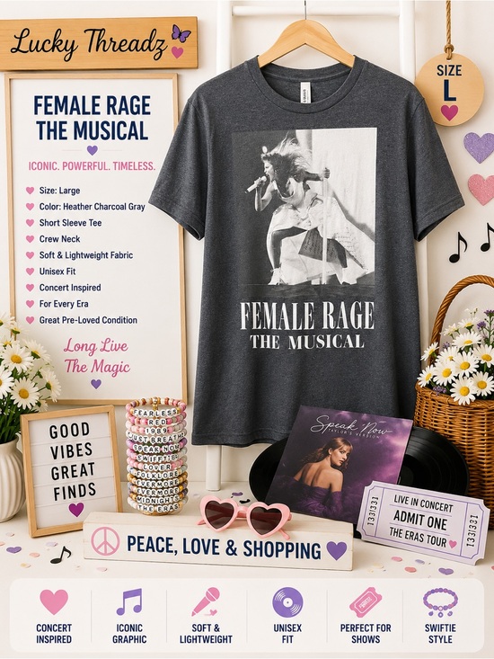 Tops - Taylor Swift - Female Rage The Musical Heather Charcoal Gray Tee size large